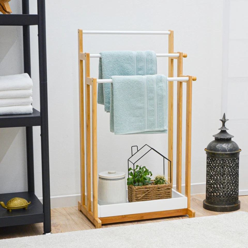 3 Stangen Bambus Handtuchhalter 45x35x84 Bad Handtuchständer Holz - Freistehend - Bild 4 von 4