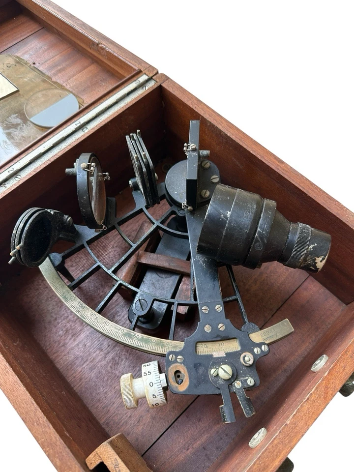 Caja de madera vintage C. Plath Hamburgo sextante años 50 Alemania 28941 marítimo Foto 4 de 4