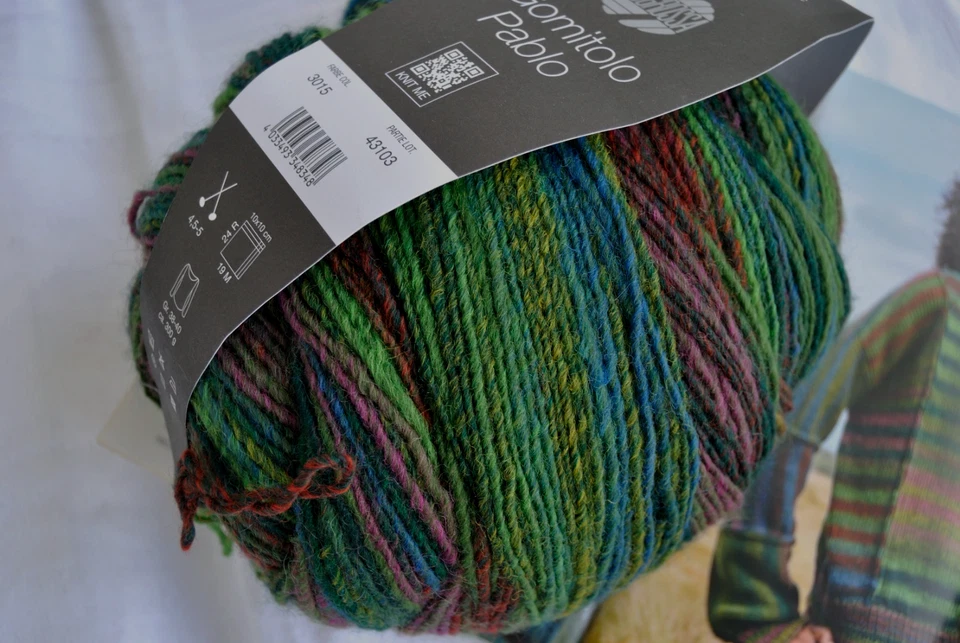 Lana Grossa Gemitolo Pablo 400 Gr. grün blau rot meliert Fb. 3015 Schurwollmis. - Bild 3 von 4