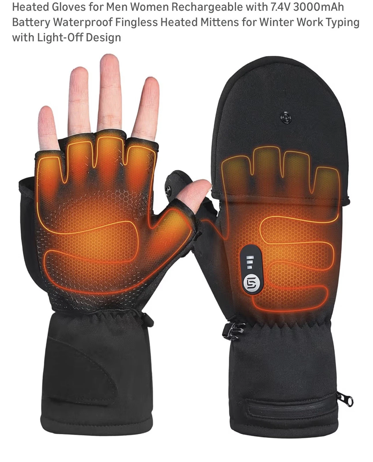 Heated Gloves for Men Women Rechargeable with 7.4V 3000mAh Battery Waterproof