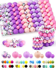 100PCS Silicone Beads for Keychain Making, 9mm 15mm Pink Purple Mixed 5 Co...