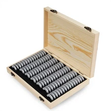 Wooden Coin Capsules Holder Storage Box Collection with Foam Gasket for Supplies