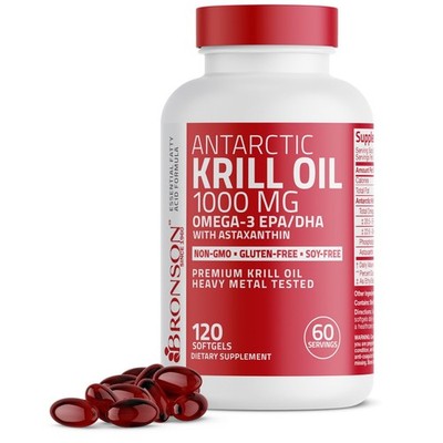 Antarctic Krill Oil 1000mg - Omega-3 EPA DHA, Astaxanthin, Phospholipids, 120 So