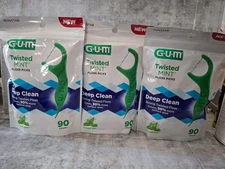 (X3 )GUM Twisted Mint Floss Picks: Twisted Threads Shred-Resistant 90ct.270total