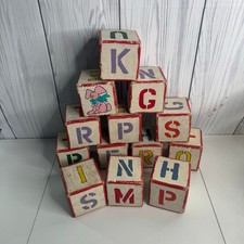 Vintage Handmade Children  s Alphabet Blocks Set of 12 Holidays Letters Decor 3x3
