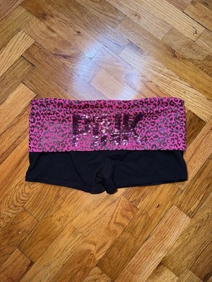 Y2K Victoria s Secret Pink Foldover Yoga Shorts Metallic Cheetah Print Size L