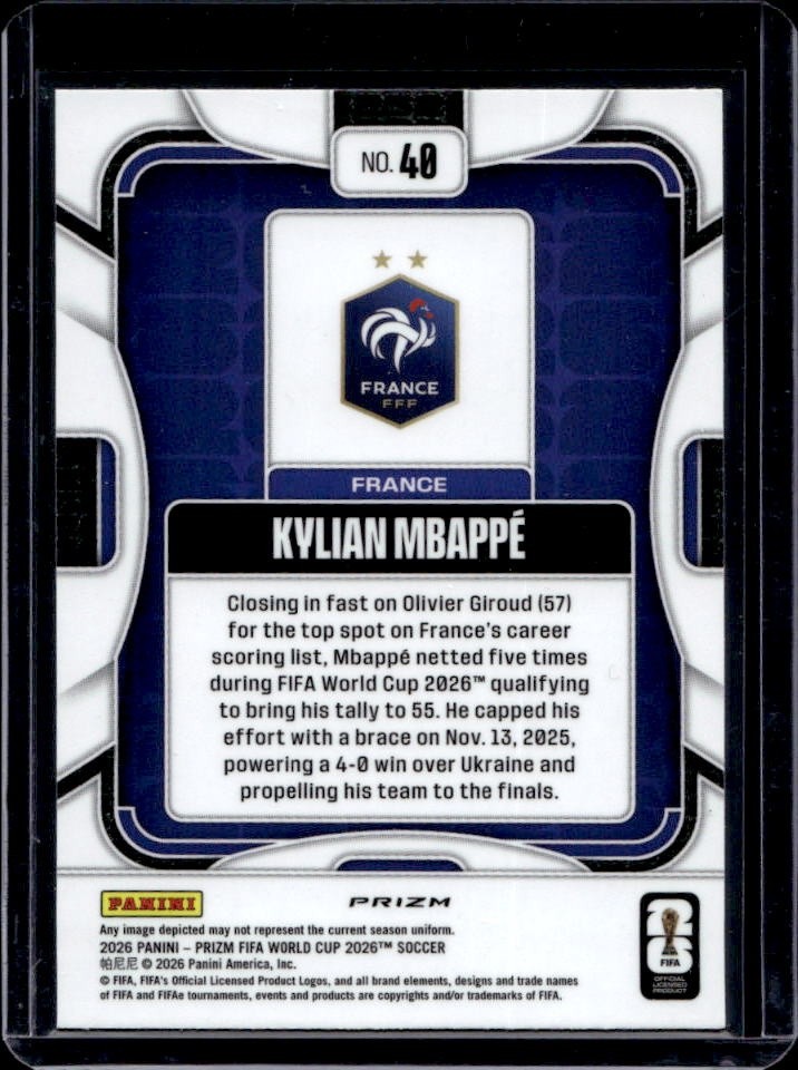 2026 Panini Prizm World Cup Kylian Mbappe Pandora #40 France view 2