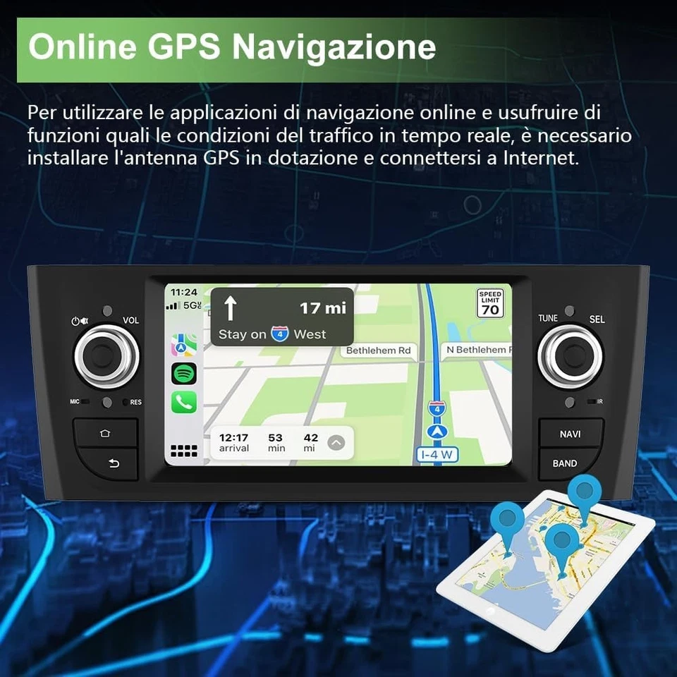 Android Autoradio 1 DIN per Fiat Grande Punto 2005-2012 Bluetooth 2+32GB WIFI - Immagine 2 di 4