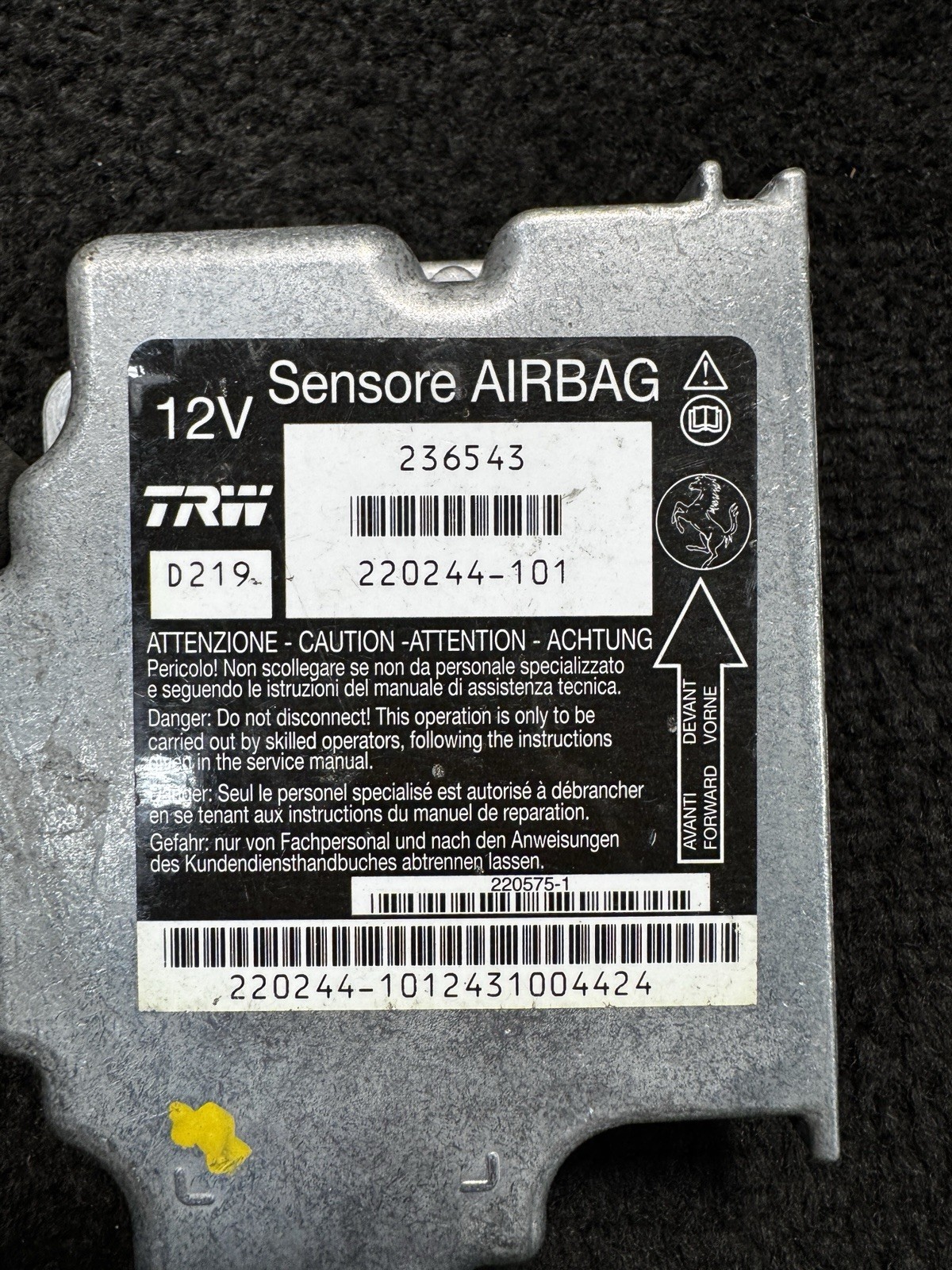 2012 Ferrari California Impact Bag SRS Control Module OEM 236543