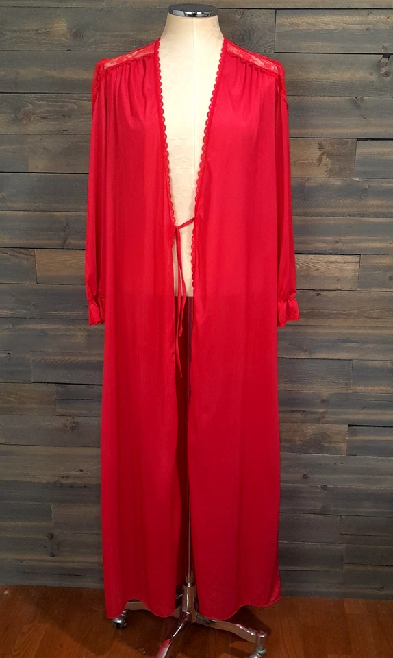 Undercover Wear Robe Womens M/L Petite Red Fly Away Nylon Lace Maxi Made USA Vtg - Image 2 of 4