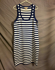 Michael Michael Kors XL Navy/White Striped Bodycon Midi Scoop Neck Knit Dress