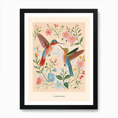 Folksy Floral Tier Zeichnung Hummin gerahmtes Wandbild Poster Leinwanddruck Bild