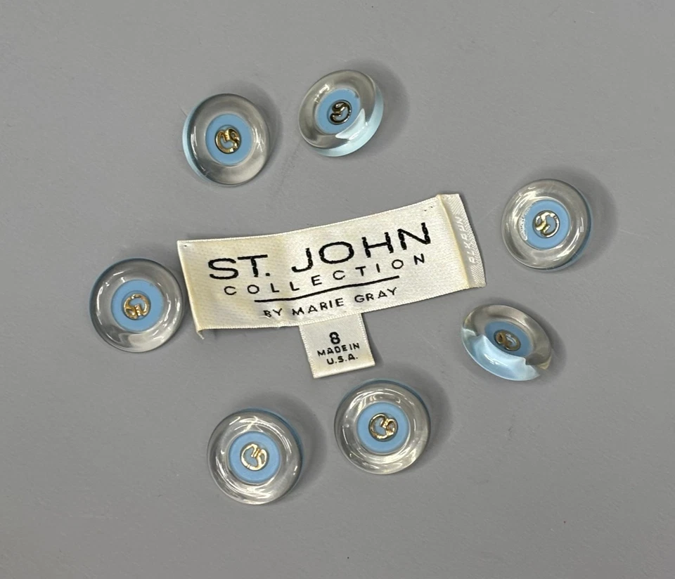 ST JOHN By Marie Gray Knits Blue Enamel & Gold Logo Replacement Buttons 7 Pcs - Image 4 of 4
