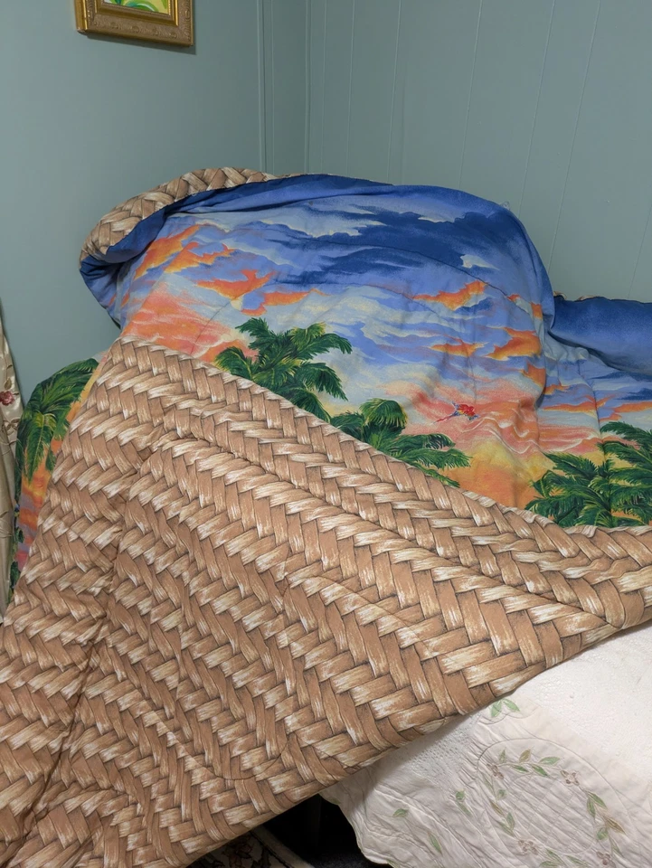 罕见复古双码热带火烈鸟鹦鹉丛林被子 — 第 4/4 张图片