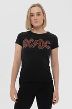 Image of AC/DC T Shirt Full Colour diamante Logo new Official Womens Skinny Fit Black