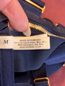 Bordelle Mari Longline Bodice Bra Navy Blue NWT S 30D 32C 34B 24k gold plated