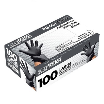 Supertouch schwarze Einweghandschuhe Nitril Diamond Grip strapazierfähig PG-901