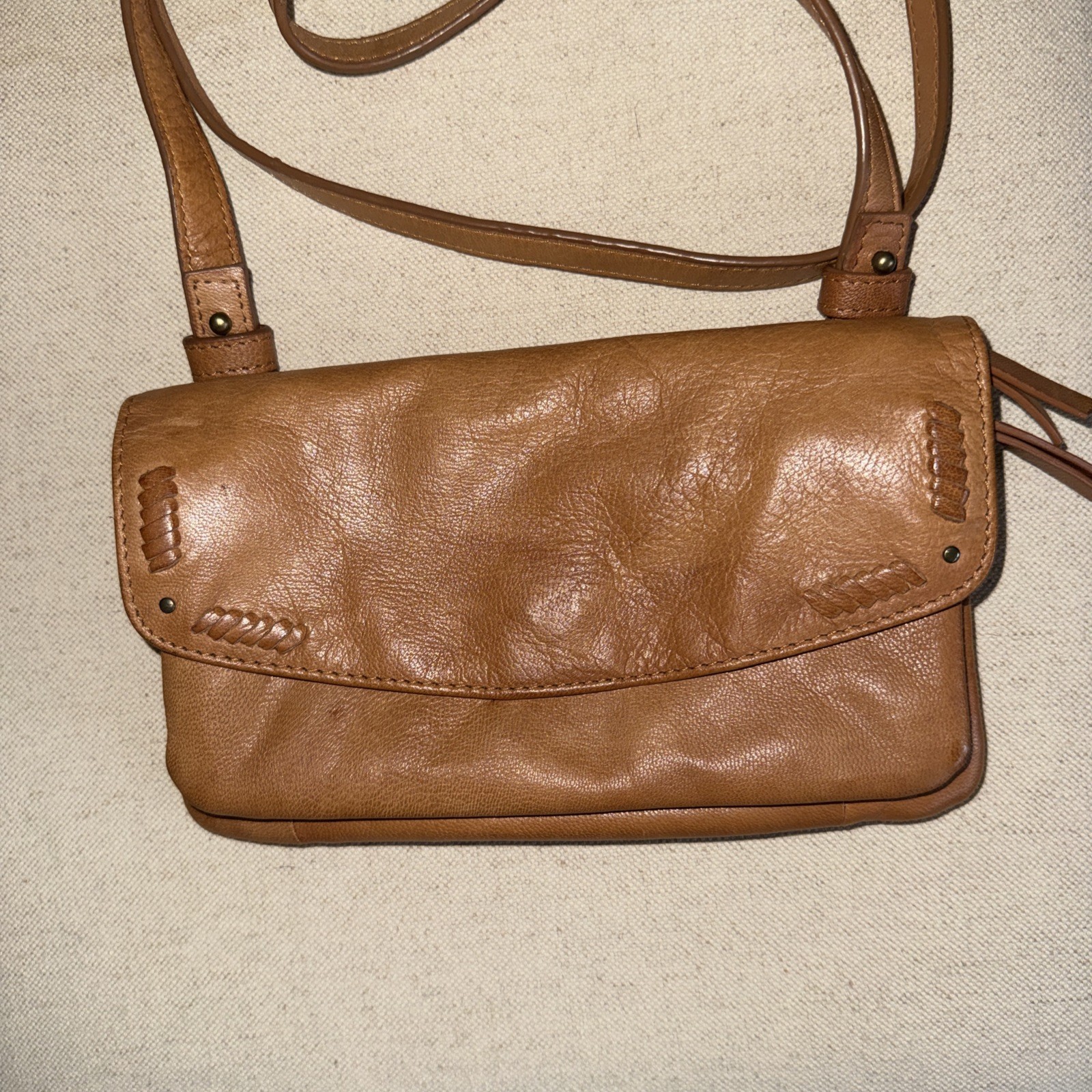 lucky brand fold over crossbody bag  Brown began leather