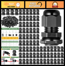 50 Pcs 1/2" NPT Waterproof Nylon Cable Gland, IP68 Adjustable Locknut Connectors