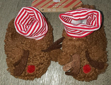 NEW CHRISTMAS SLIPPERS 3-6 MONTH baby boy girl NWT FLEECE ANTLERS CUFFS FOOTWEAR