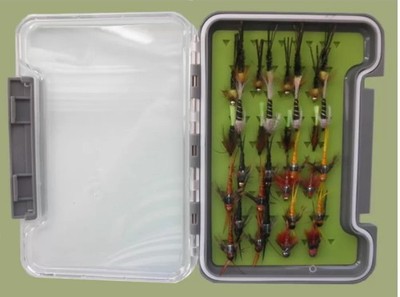 32 Steinfliegen in einer Forellenfliegen MEDIUM Silikoneinsatzbox - Fliegen mit Namen
