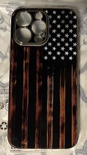 American Flag Pattern Wood Back Case for iPhone 14 Pro Max Protective Skin