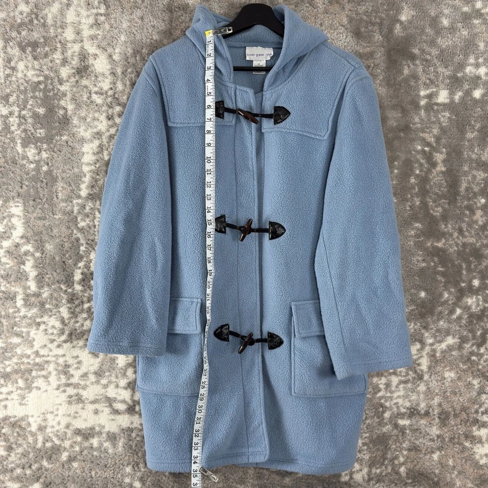Susan Graver Size M Fleece Hooded Pocket Coat Blue Long Sleeve Outdoor Winter - Image 2 of 4