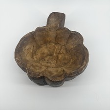 Vintage Wooden Bowl Hand turned With Wooden Handle 12  Pumpkin Shaped Dough Bowl