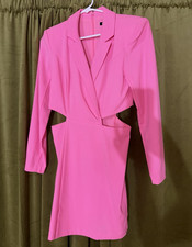 Express Pink Solid Mini Sheath Dress Collared...