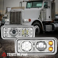 Fits 1981-2019 Freightliner Kenworth Chrome Projector LED Heated Lens Headlights