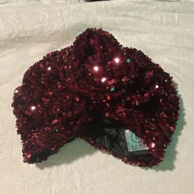 #ad RONA Sequin Fabric Burgundy Headwrap Solid Pattern Sequin Accent Turban Headband $100.00