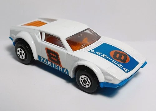 Vintage Matchbox SF #8 DeTomaso Pantera in White '8' Label w/Blue Base - XLNT