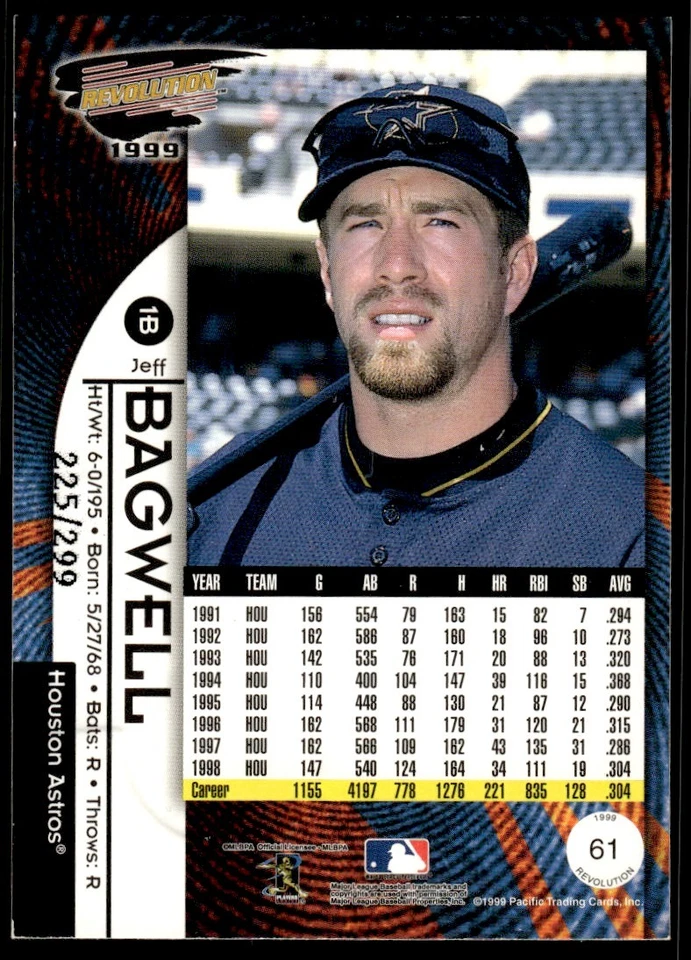 Pacific Revolution 1999 rojo Jeff Bagwell 225/299 Houston Astros #61 Foto 2 de 2
