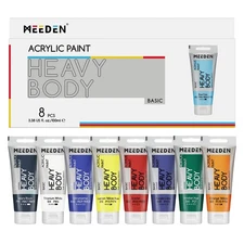 MEEDEN Thick Acrylic Paint Set, Satin Finish, 8x100ml Tubes for Art & Crafts
