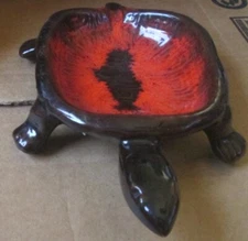 Vintage EVANGELINE Canada TURTLE Red Orange Drip Glaze  Spoon Rest Trinket Dish