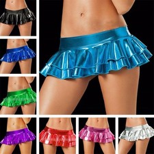 Women Sexy Lingerie Faux Leather Party Dress Shiny Micro Mini Skirt Clubwear