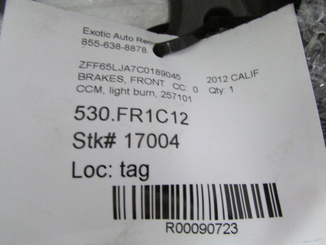 Ferrari California Front Brake Rotor Carbon Ceramic/CCM Used P/N 257101, 247233