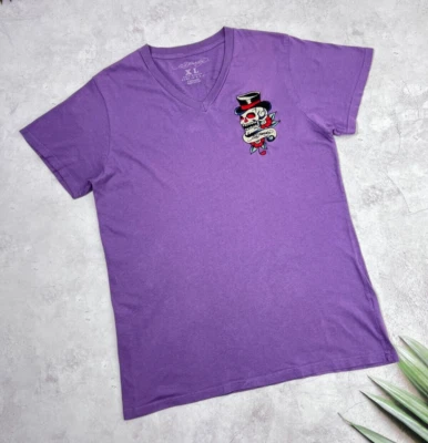 Ed Hardy T-Shirt Skull Chest Logo V-Neck Purple Color size M - Image 1 of 4