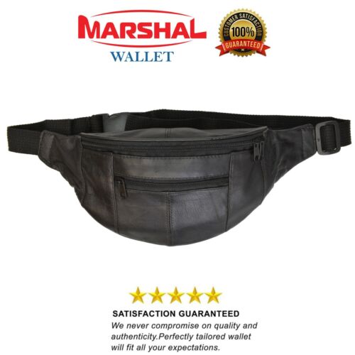 New Black Leather Waist Fanny Pack Travel Belt Bag Hip Travel Pouch 40" Waist - Picture 1 of 5