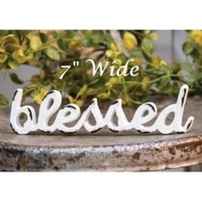 NEW BLESSED SIGN SHELF SITTER Resin SMALL Faith Distressed 7" W x 2" H Cottage 