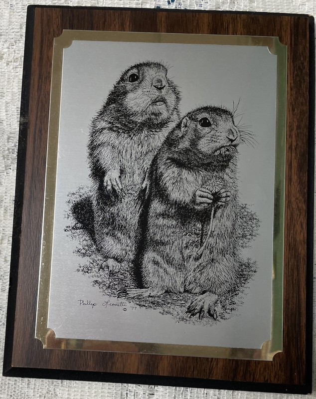 VTG Phillip Leonetti 1977 metal art plaque Ground Hogs Woodchucks