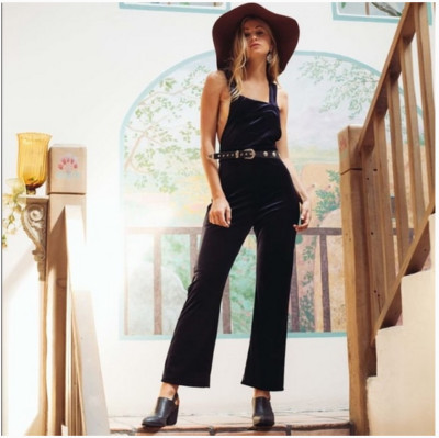 LYKKE WULLF Vintage Black Velvet Overalls Sz M