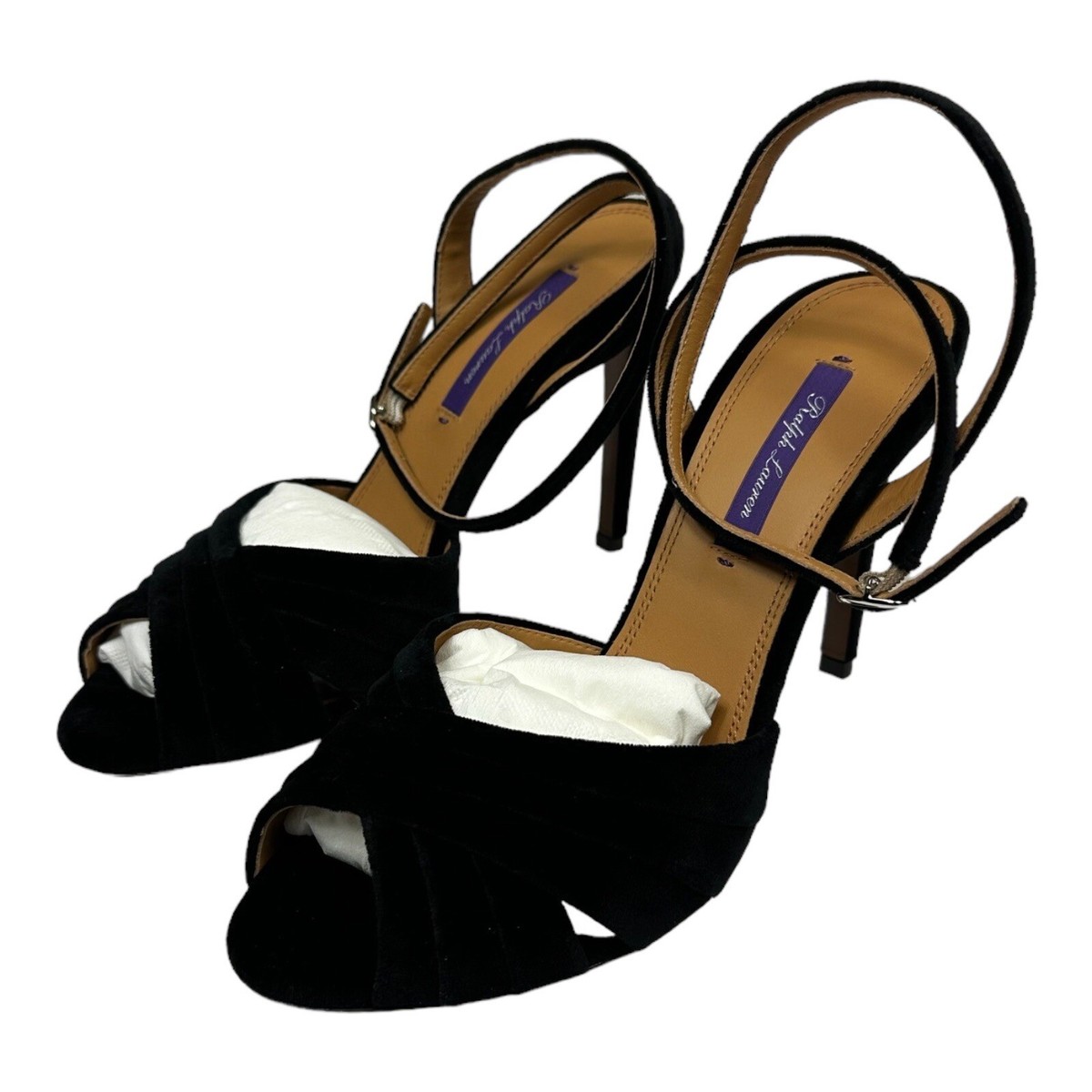 Ralph Lauren Purple Label Bacall II Heels Leather Velvet Size 40B 