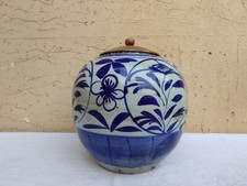 ANTICO VASO POTICHE IN PORCELLANA CINESE BIANCO-BLU STILE MING DIPINTO A MANO