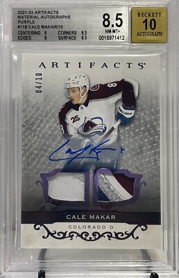 2021 22 Ud Artifacts Cale Makar 118 Dual Patch Auto 10 Bgs 85 And Auto 