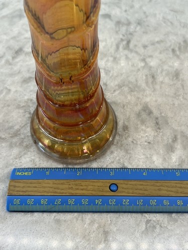 Imperial Antique Swung Ripple Iridescent Marigold Carnival Art Glass Vase 11" - Picture 10 of 11