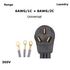 6/3 8/3 Universal 6' 50 Amp 3 Prong Range Cooking Cord 6/1  8/2 Heavy Duty