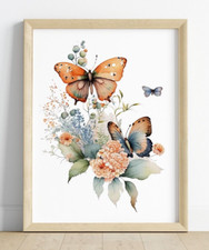 Butterfly Print, Beautiful Butterflies Art Print, Butterfly Floral Wall Art