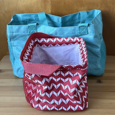 Lot Of 2 Thirty-One/Signature Collection Red/Teal Square/Rect Utility Tote Bags
