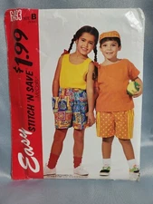 Vintage McCalls Pattern 6493 Childs T-Shirt Tank Top Shorts Hat Size 4 5 6 UNCUT